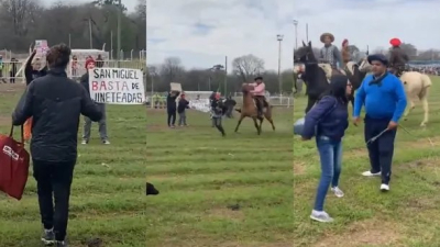 Cobarde ataque a rebencazos contra manifestantes que repudiaban una jineteada en San Miguel