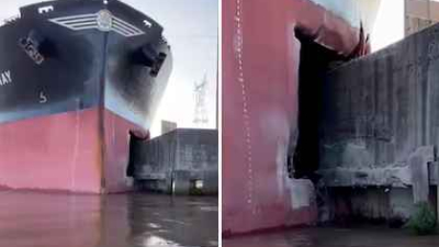 Así quedó el barco que chocó contra el Puente Zárate-Brazo Largo