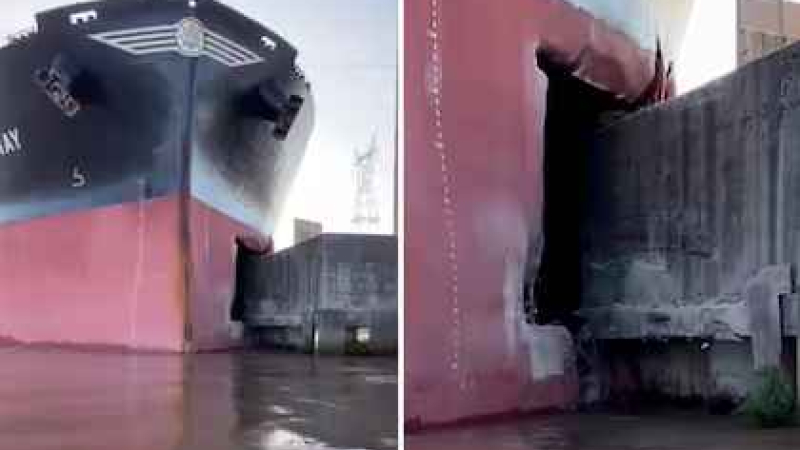Así quedó el barco que chocó contra el Puente Zárate-Brazo Largo