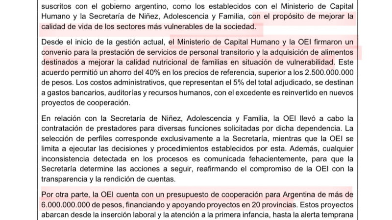 La OEI deslindó responsabilidades por los contratos con Capital Humano