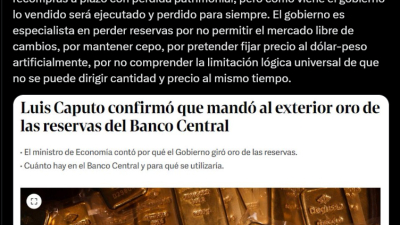El oro que mando Caputo a Londres corre riesgo de embargo por un juicio contra YPF