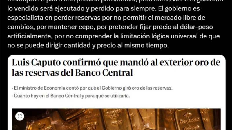 El oro que mando Caputo a Londres corre riesgo de embargo por un juicio contra YPF