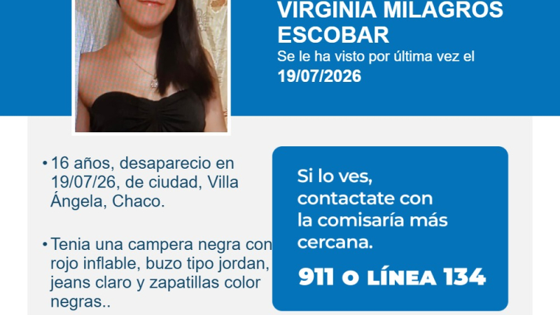 Intensa búsqueda de una adolescente de 16 años desaparecida en Villa Ángela