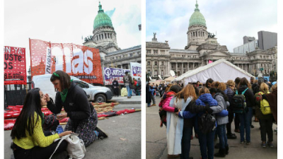 Comienzan a colmarse los alrededores del Congreso con mujeres a favor y en contra del aborto