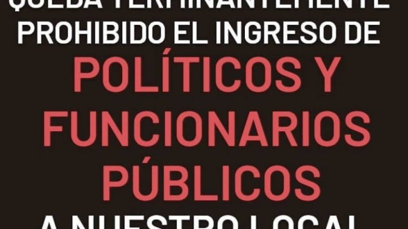 Un bar de Charata prohíbe la entrada a políticos y funcionarios