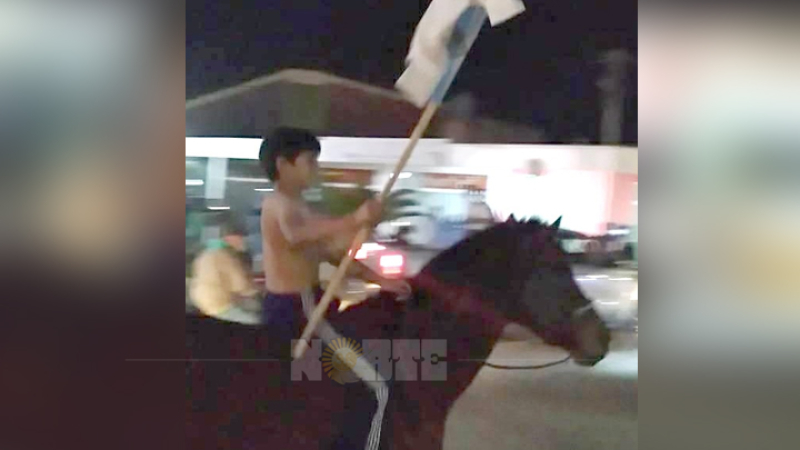 Tiene 8 años, improvisó una bandera, montó su caballo y salió a festejar el triunfo de Argentina