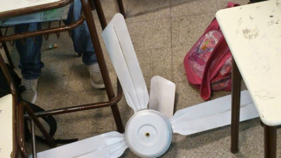 Un ventilador se cayó en medio del aula: dos alumnos heridos