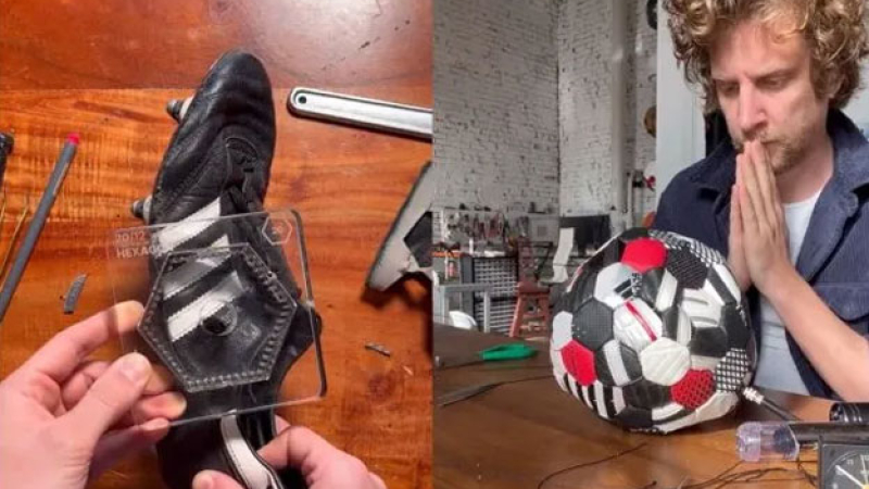 Confeccionó una pelota de fútbol con botines viejos y se hizo viral