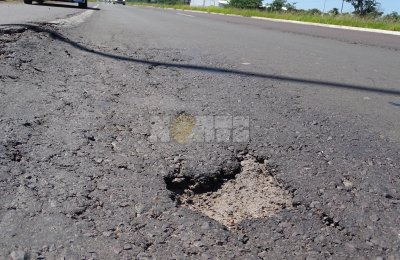 Circulación peligrosa en la autovía de ruta 16 por pastizales y baches