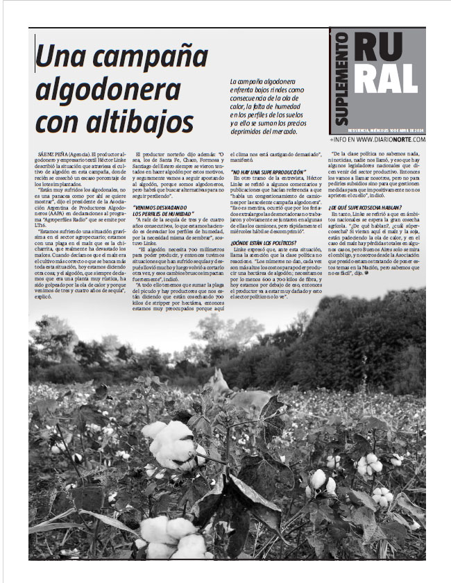Una campaña algodonera con altibajos
