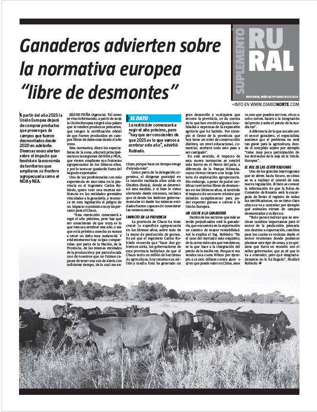 Ganaderos advierten sobre la normativa europea “libre de desmontes”