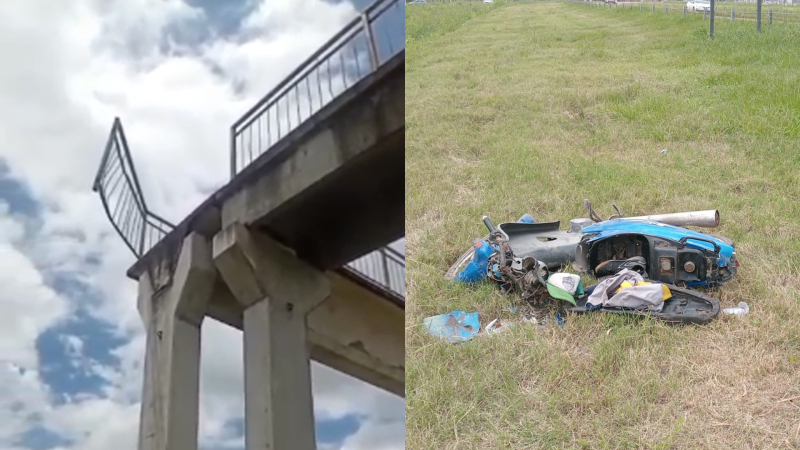 Cómo se encuentra el motociclista que se cayó del puente peatonal