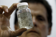 A health worker holds a container of Aedes aegypti mosquito larvae at a lab in San Jose, Costa Rica. Juan Carlos Ulate Reuters.jpg