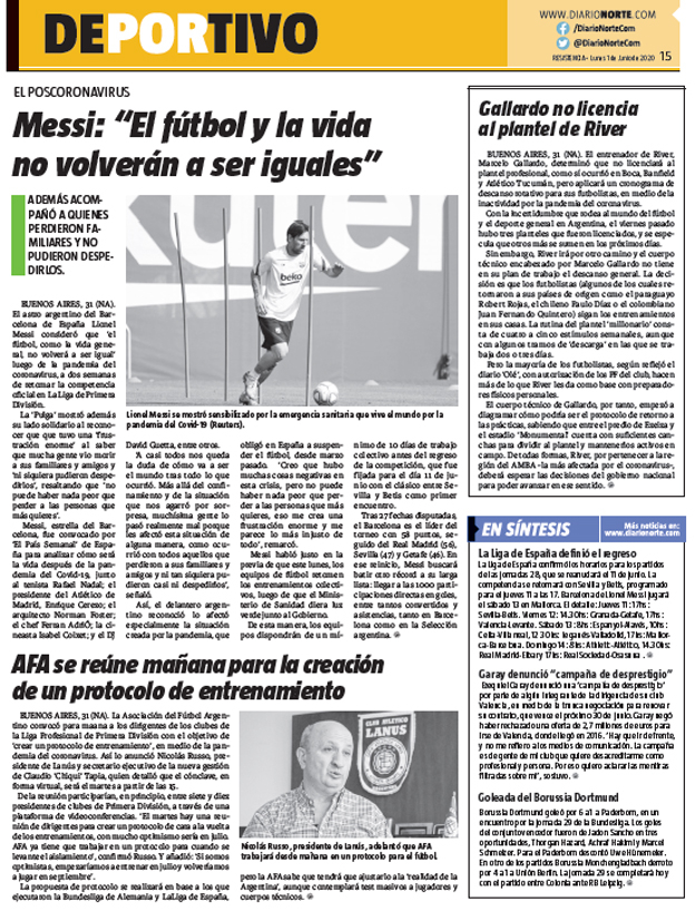 Messi: “El fútbol y la vida no volverán a ser iguales”