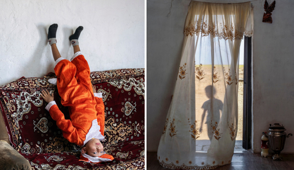 Un niño juega en Kenjebai, Samai, Kazajstán.