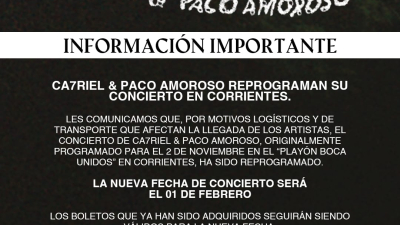 Reprograman para febrero el show de Ca7riel y Paco Amoroso