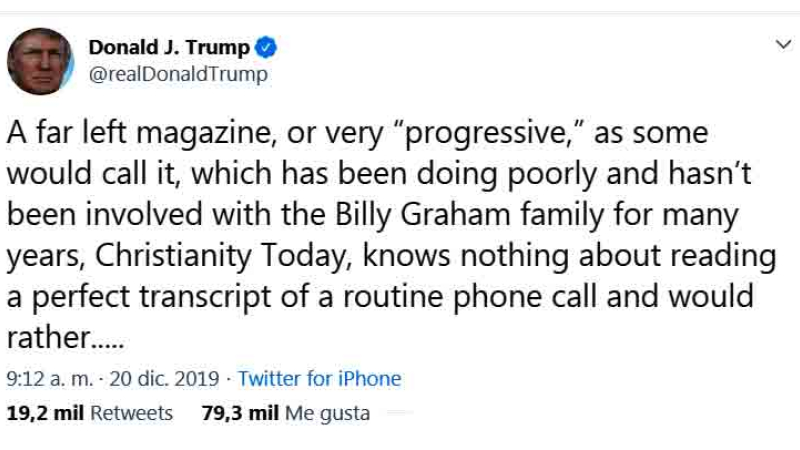 EEUU: publicación evangélica pide que destituyan a Donald Trump