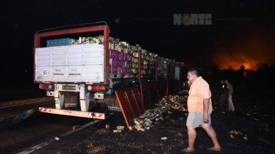 Un camión fue alcanzado por un gran incendio rural
