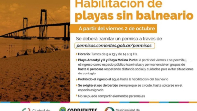 Este viernes se habilitan playas correntinas
