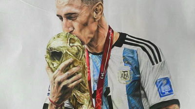 "El ángel de las finales", el dibujo de joven breñense que le llegó a Di María