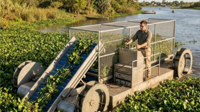 Tres jóvenes diseñaron una revolucionaria máquina para terminar con la plaga de camalotes en el Nea